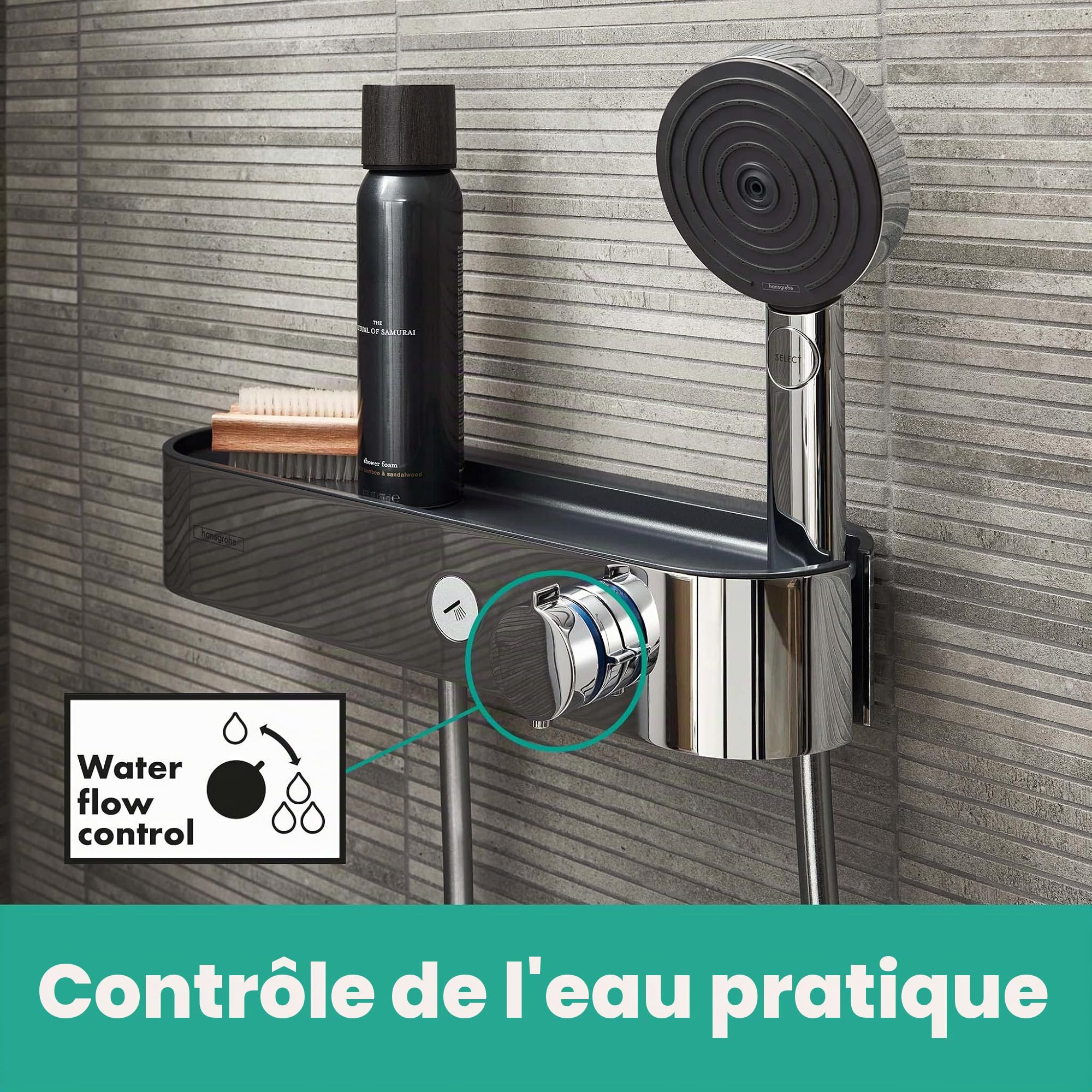 hansgrohe Pulsify S - Set de douche, Ensemble de douche avec mitigeur thermostatique, douchette, barre de douche 65cm, support et flexible de douche 160cm, Pommeau de douche avec 3 jets, Chromé