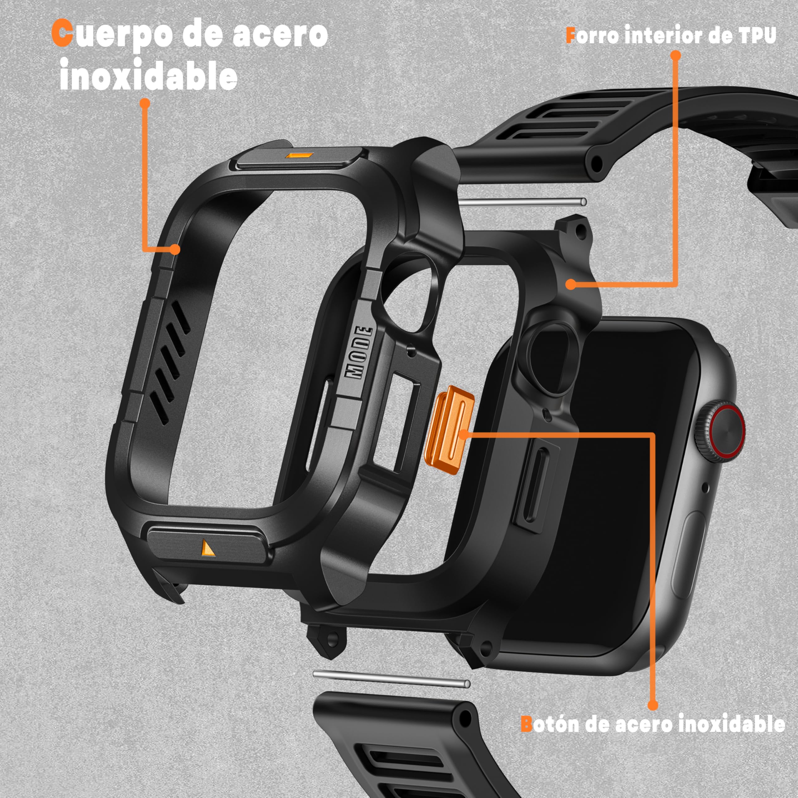 Bandletic Funda con Correa Compatible con Correa Apple Watch 44mm 45mm, Acero inoxidable militar parachoques cubierta protectora con correa para Apple Watch Series 9 8 7 6 5 4 SE