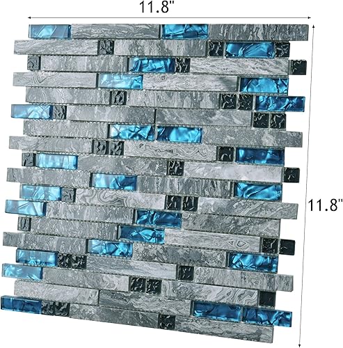 Miniatura 4 de Art3d Mosaico de vidrio y mármol natural para baño, ducha, cocina, salpicadero de muro, 12 x 12 pulgadas