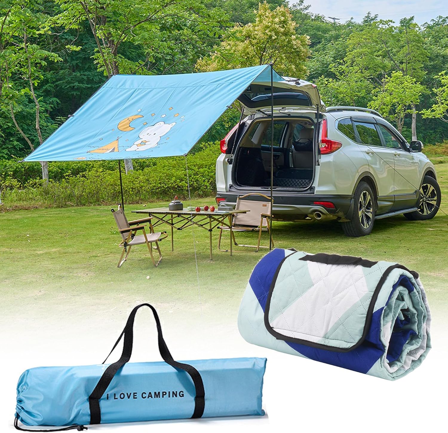 Portable Car Awning for SUV with Waterproof Outdoor Picnic Blanket