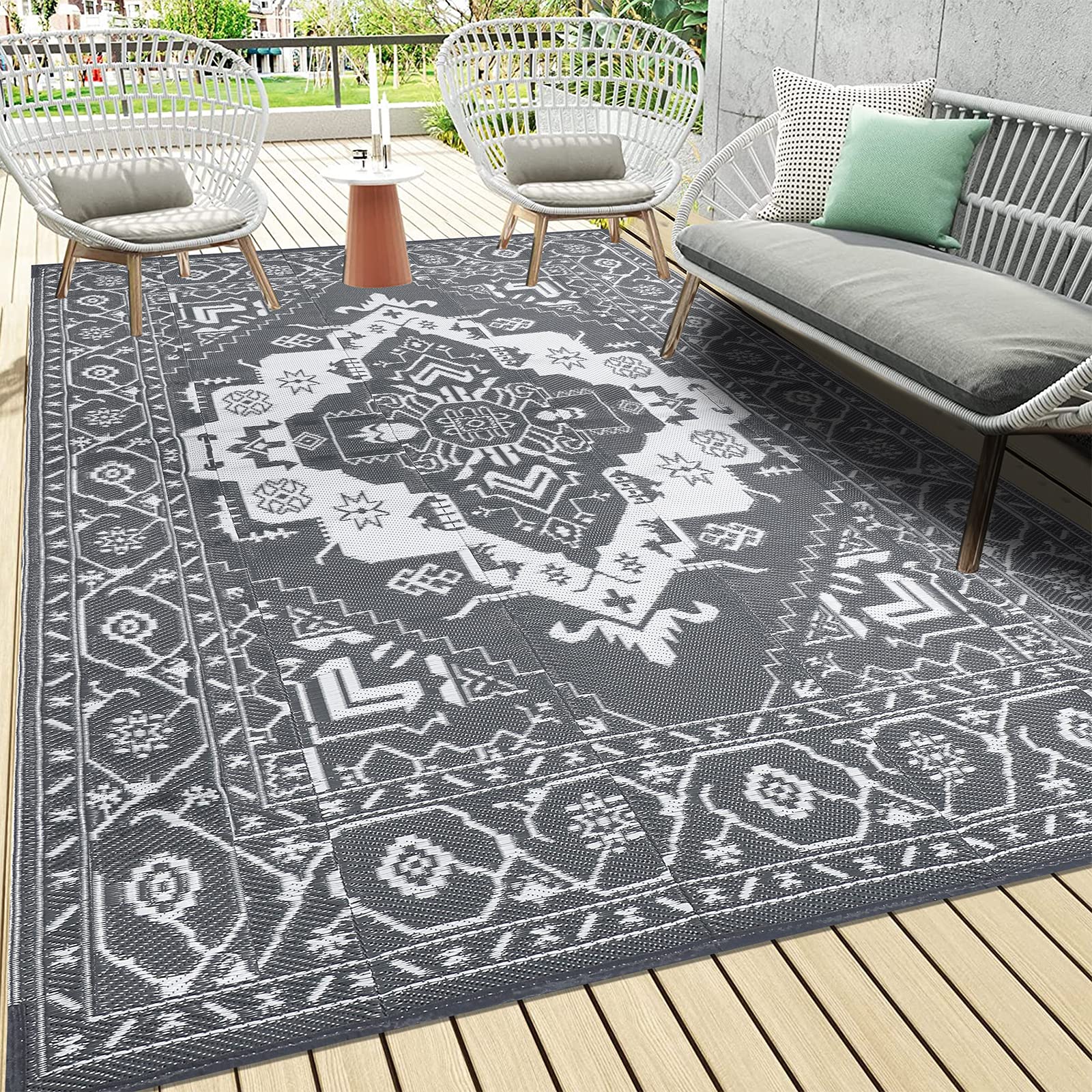 Pauwer Outdoor Rug 6'x9' Waterproof Patio Rug Reversible Mats Outdoor Carpet RV Camping Rugs