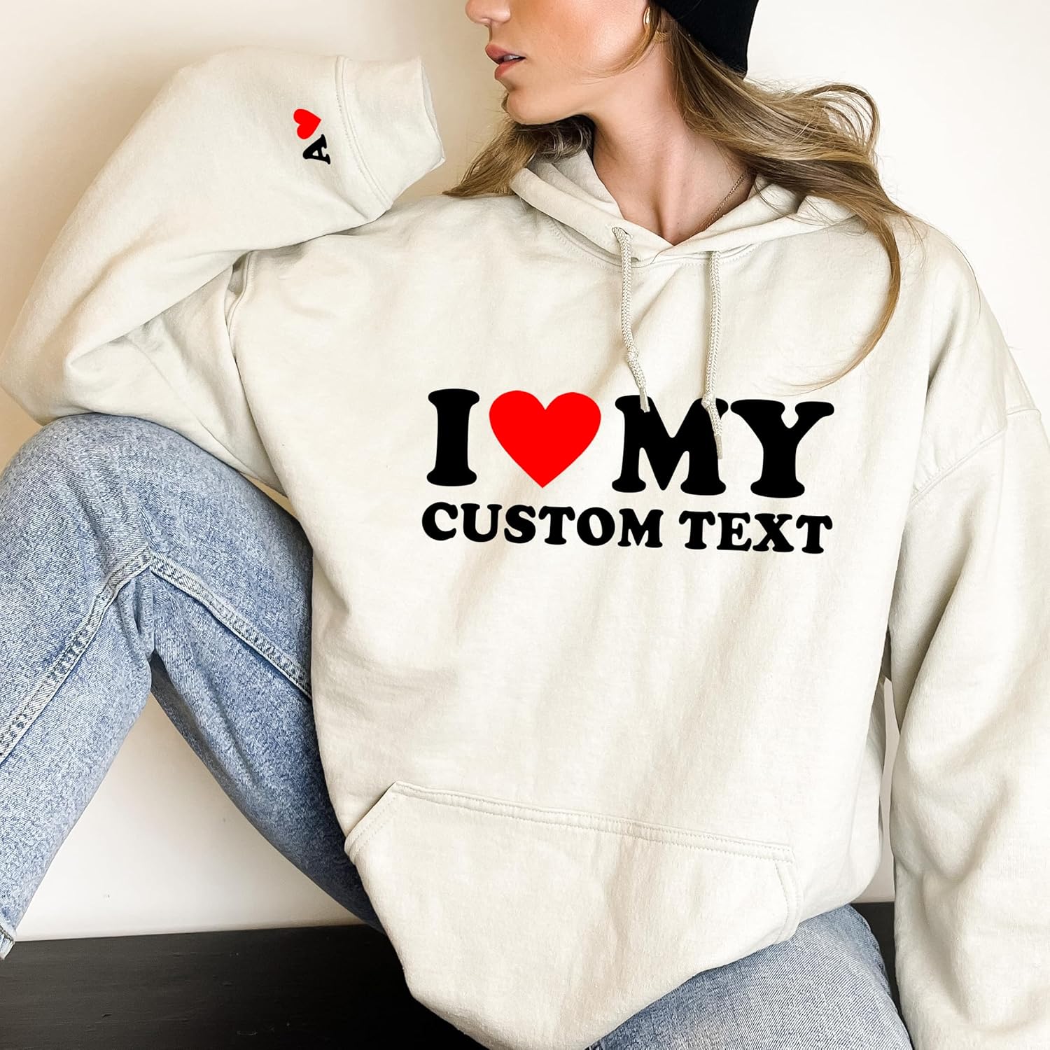 Matching Couple Hoodies with Custom Initial I Heart My Girlfriend Hoodie with Name on Sleeve I Love Hoodie I Heart My Boyfriend Hoody My GF BF Hoodies for Couples - Image 2