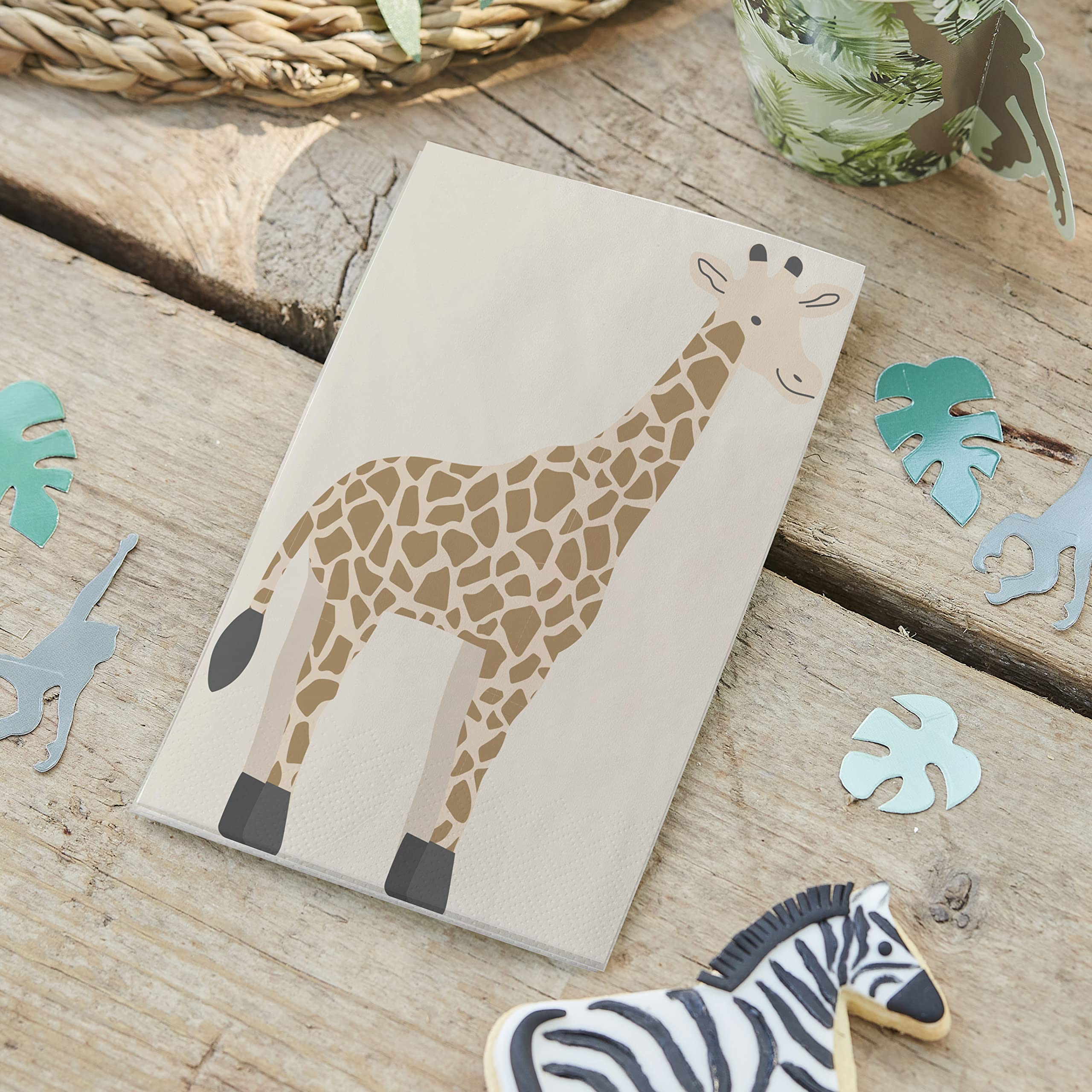 Ginger Ray 'Let's Go Wild' Eco Friendly Giraffe Shaped Napkins-16 Pack, Multi