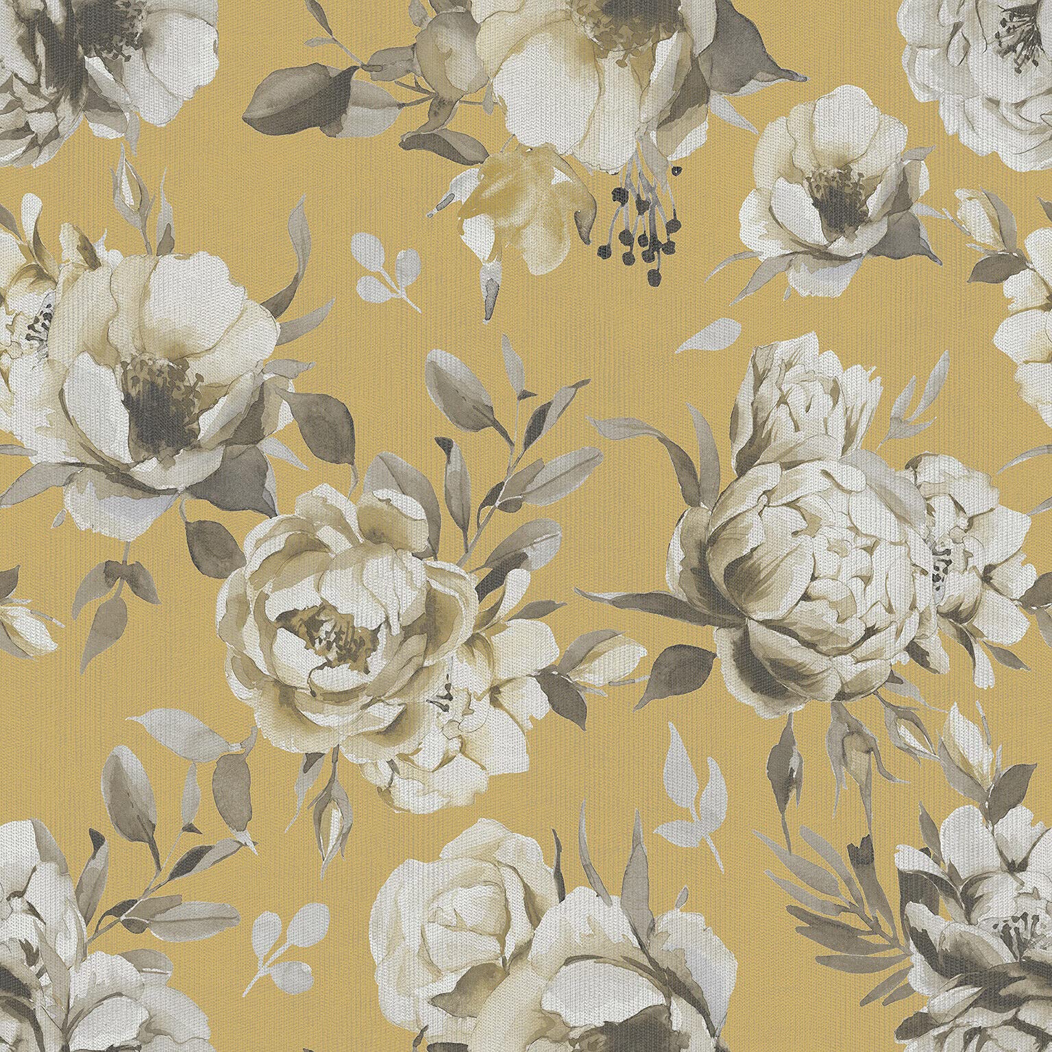 Exclusive Mustard Al1025 New Glamour Luxury Floral Flower Roses Textured Wallpaper Linen Effect Textured (Mustard Al1025)