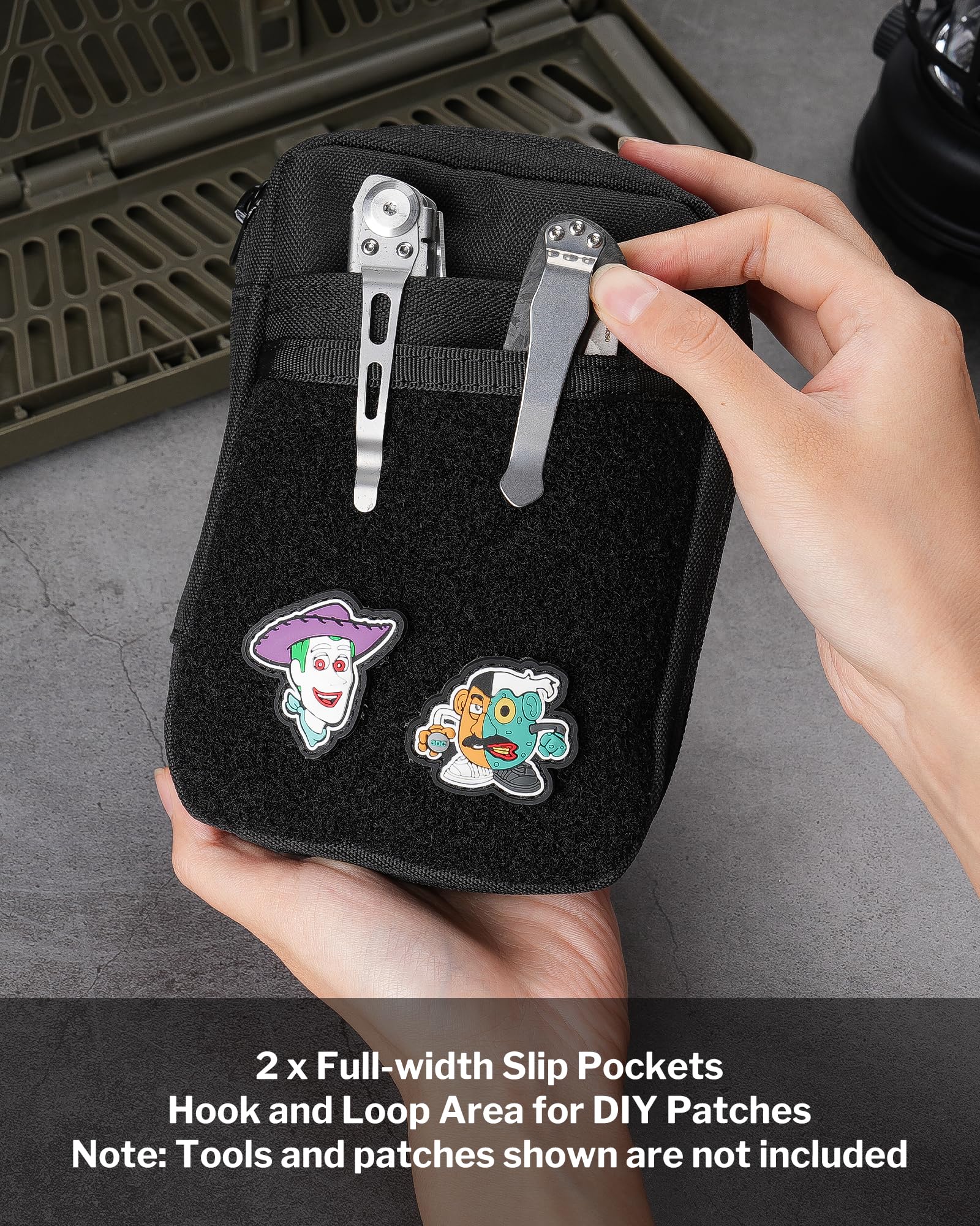 VIPERADE VE32 EDC woreczek z miejscem na naszywkę, organizer kieszonkowy Molle do codziennego noszenia, mała saszetka na pasek na multitool dla mężczyzn, Czarny, 6.29'' x 4.33'' x 1.18'', Etui