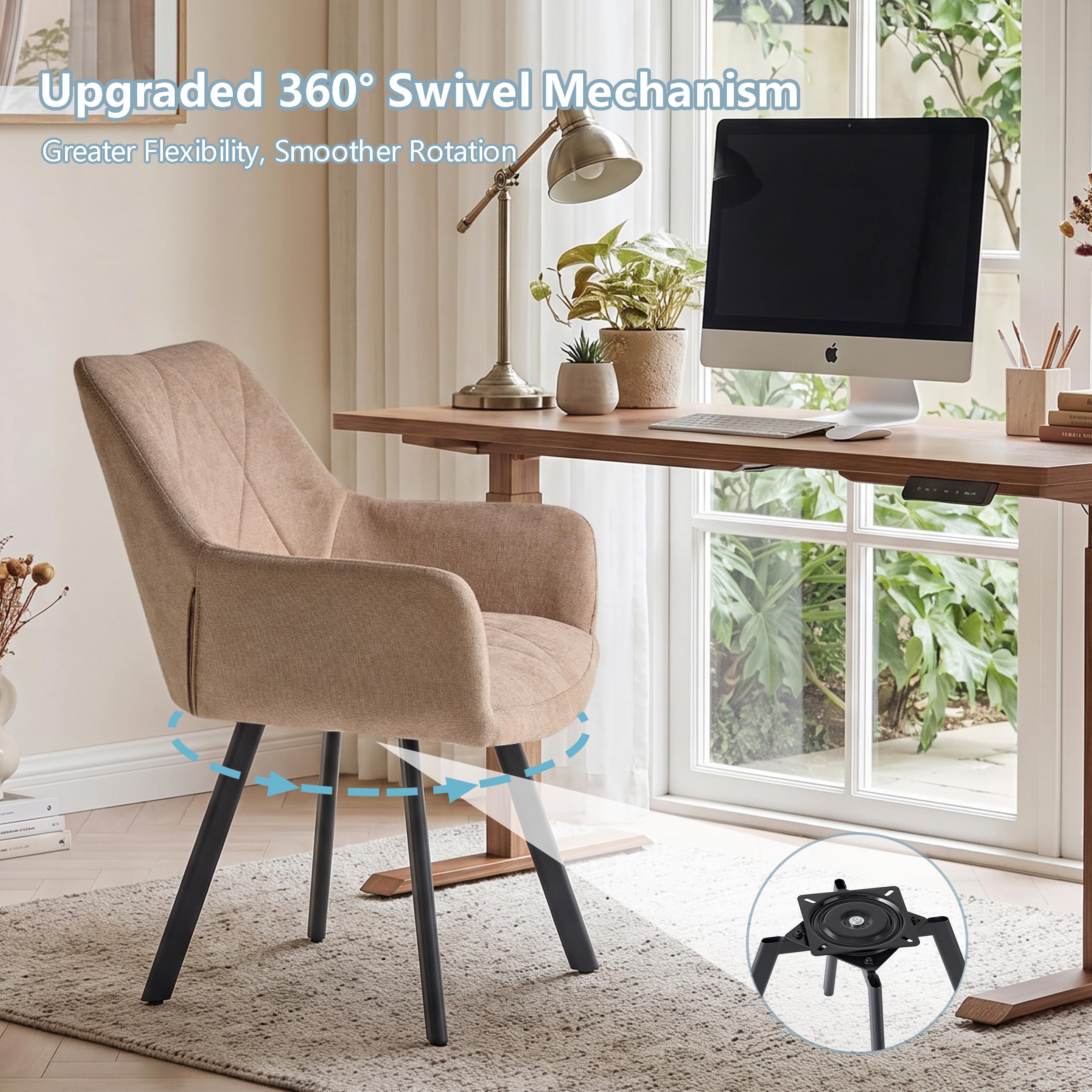 GrandCA HOME Set di 4 Sedie da Pranzo, Girevoli a 360°, Marrone Chiaro