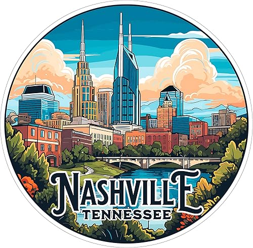 Nashville - Adhesivo de Tennessee de 4 pulgadas, recuerdo de viaje, destino de ciudad, calcomanía de vinilo impermeable para laptop, botella de