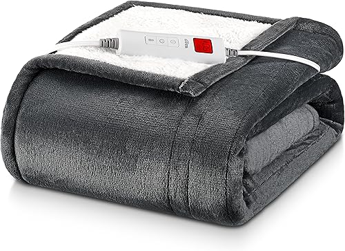 SAFER Manta térmica eléctrica con panel de control LCD, 6 niveles de calefacción y 10 ajustes de temporizador, apagado automático, lavable a