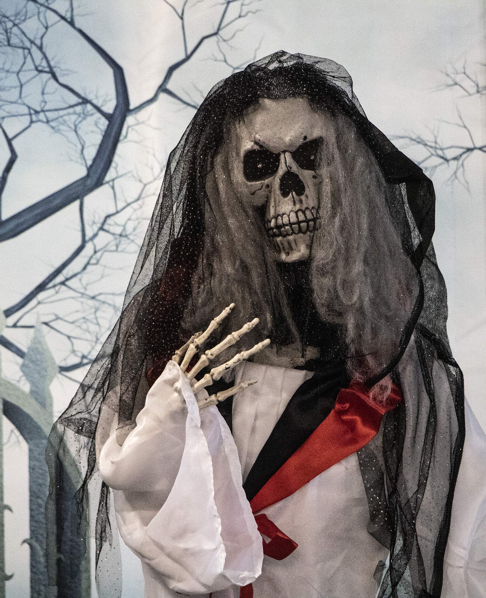 Haunted Hill Farm HHBRIDE-1FLSA Life-Size Animated Moaning Skeleton Bride Prop w/Flashing Red Eyes Indoor/Outdoor Halloween Decoration, Color 1