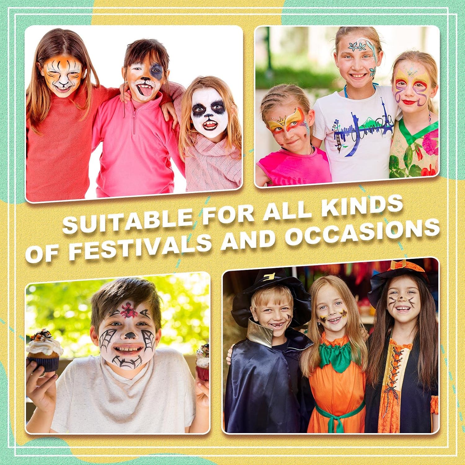 Zhehao 54 Pcs Face Paint Stencils Reusable Body Temporary Tattoo Painting Stencils Face Painting Kit for Mardi Gras Party Favors Tattoo Templates Tracing Kids Makeup