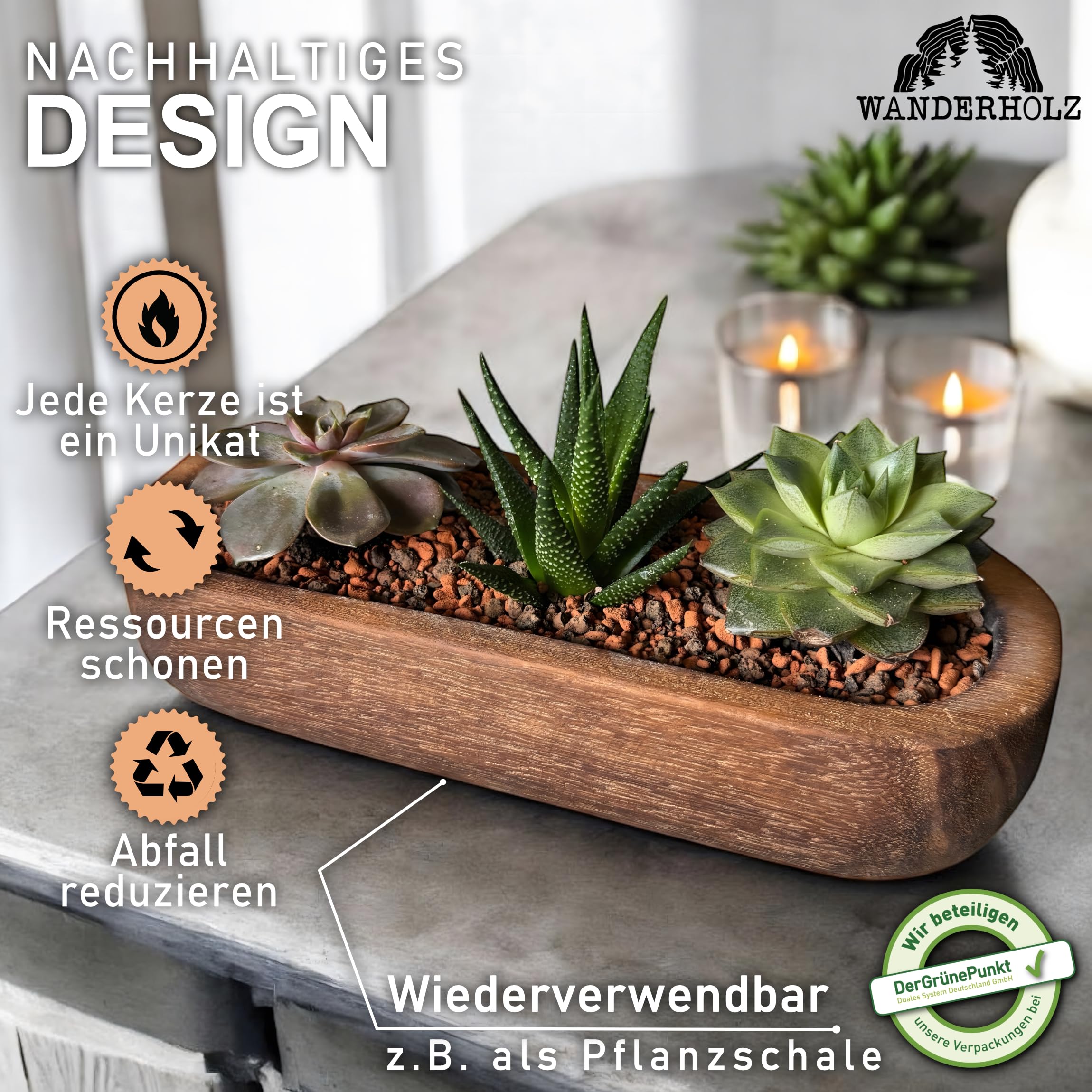 Sojawachskerze - Vierdochtkerze - Nachhaltige Mehrdochtkerze mit Sojawachs Kerzenwachs in einer Paulownia Holz Holzschale - Sojakerze Kerzen Groß Deko Wohnzimmer Kerze Dekoration Rustikal