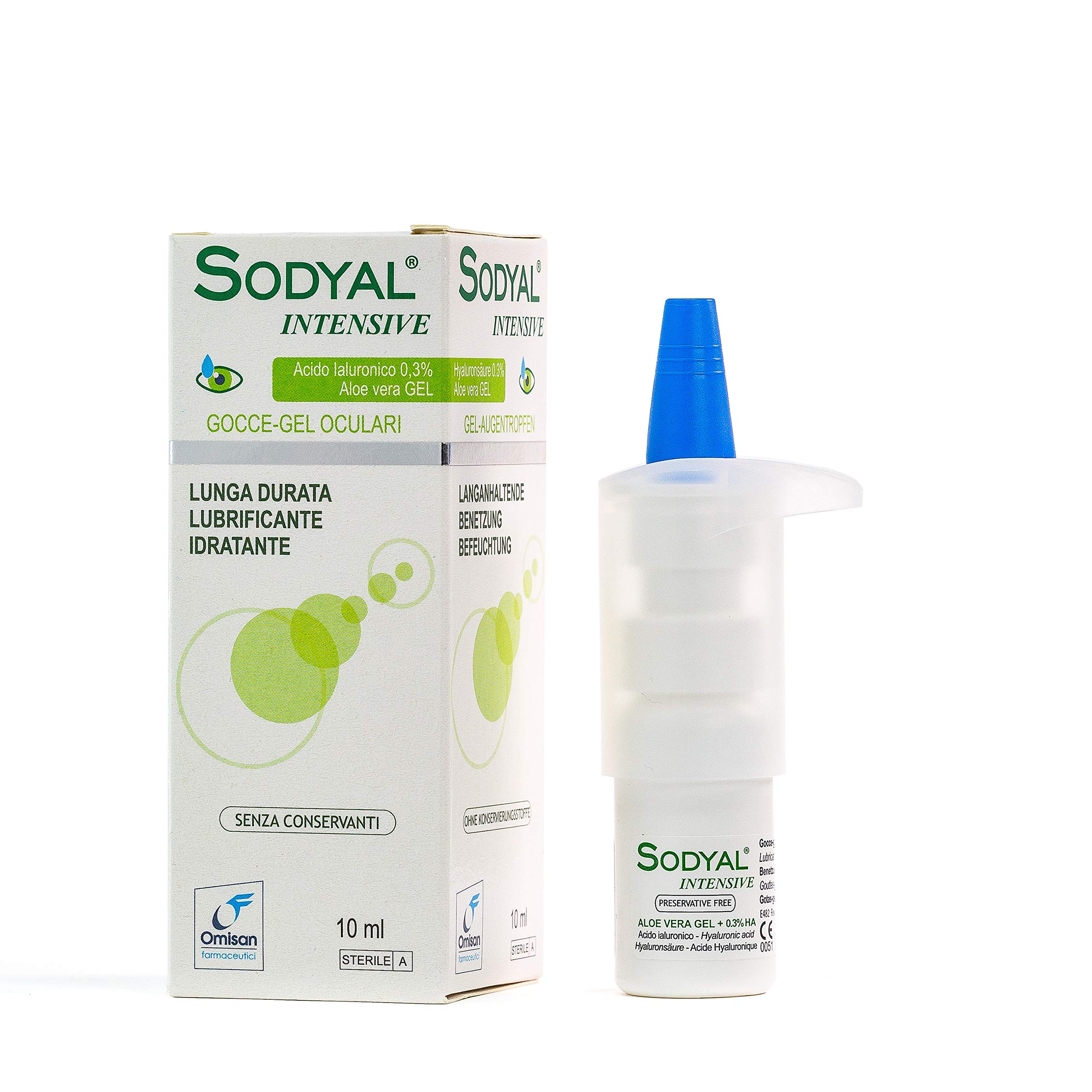 Sodyal Intensive Gocce-Gel - Lubrificante di lunga durata ed idratante. Gocce oculari con Acido ialuronico ed estratti naturali di Aloe vera - 10 ml