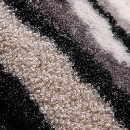 Miniatura 2 de Juego de 2 fundas de cojín decorativas lumbares de 12 x 20 pulgadas, de piel sintética color negro y blanco, mullidas, estilo bohemio, sherpa,