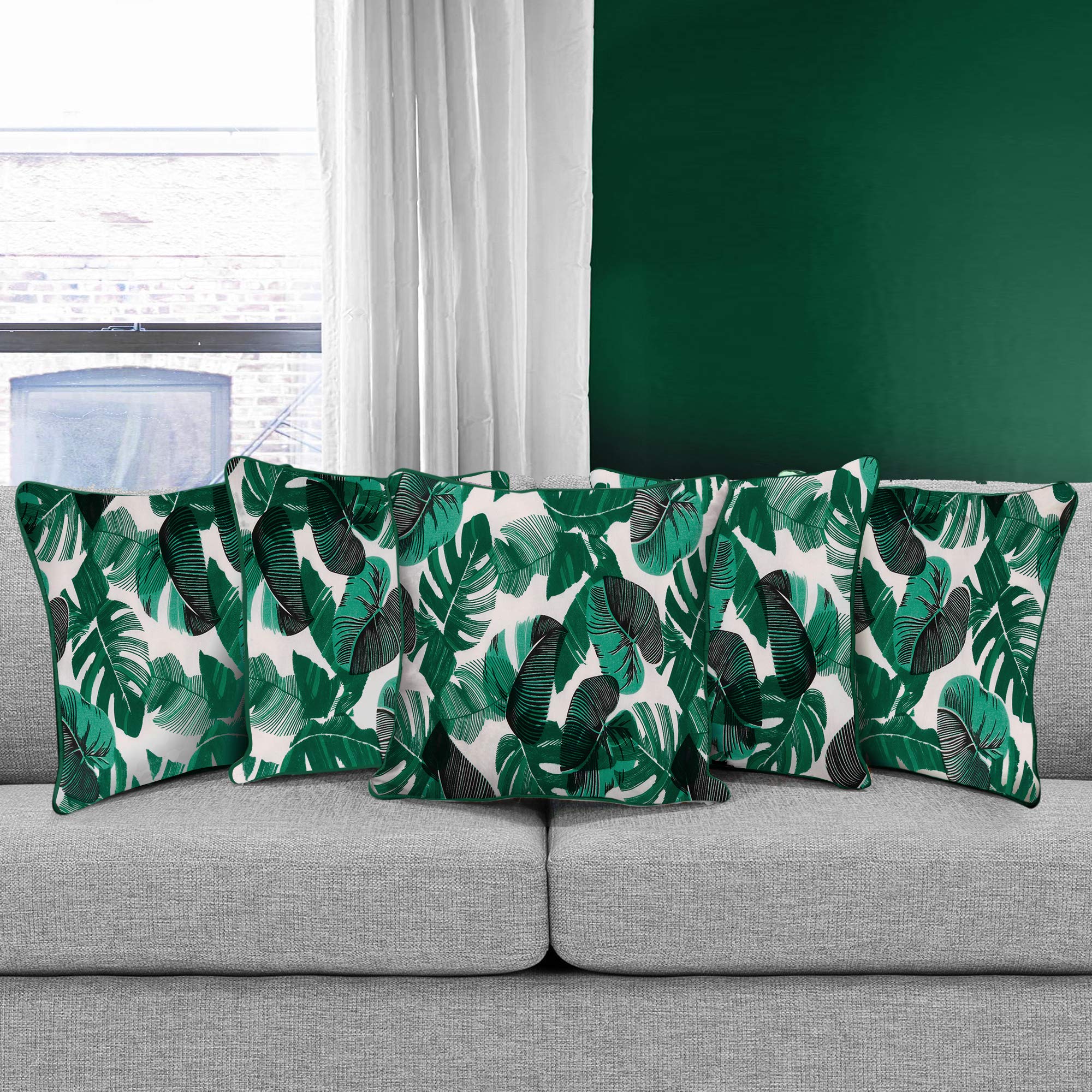DECOTREE Cotton 104 TC Cushion Cover, 12 x 12 Inch, Green, 5 Pieces