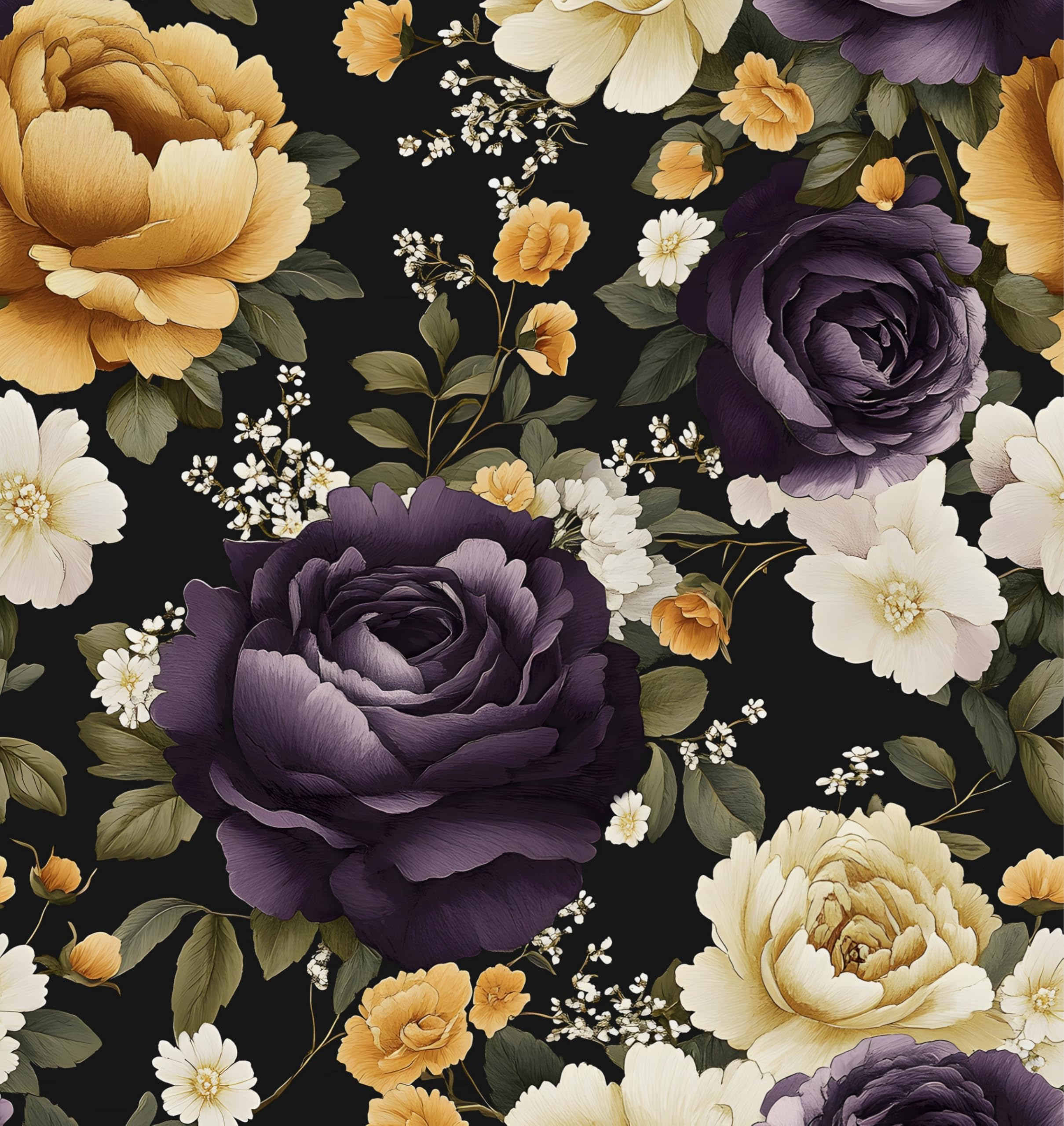 Papier peint floral noir autocollant vinyle imperméable 44,5x300cm