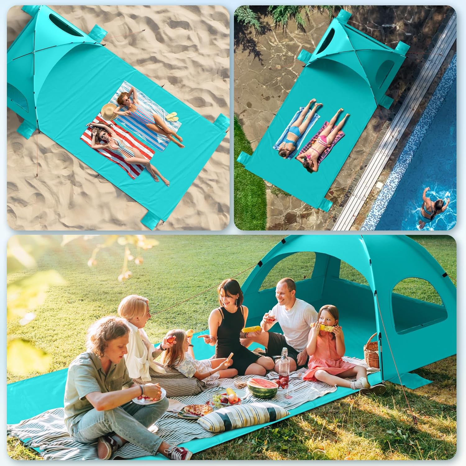 Beach Tent Sun Shelter with Extended Sand Mat 114×82inch,UPF 50+ Protection, 3 Double-Layer Windows for Enhanced Privacy; Portable Beach Shade, 3-4 People. Windproof and Waterproof - Image 6