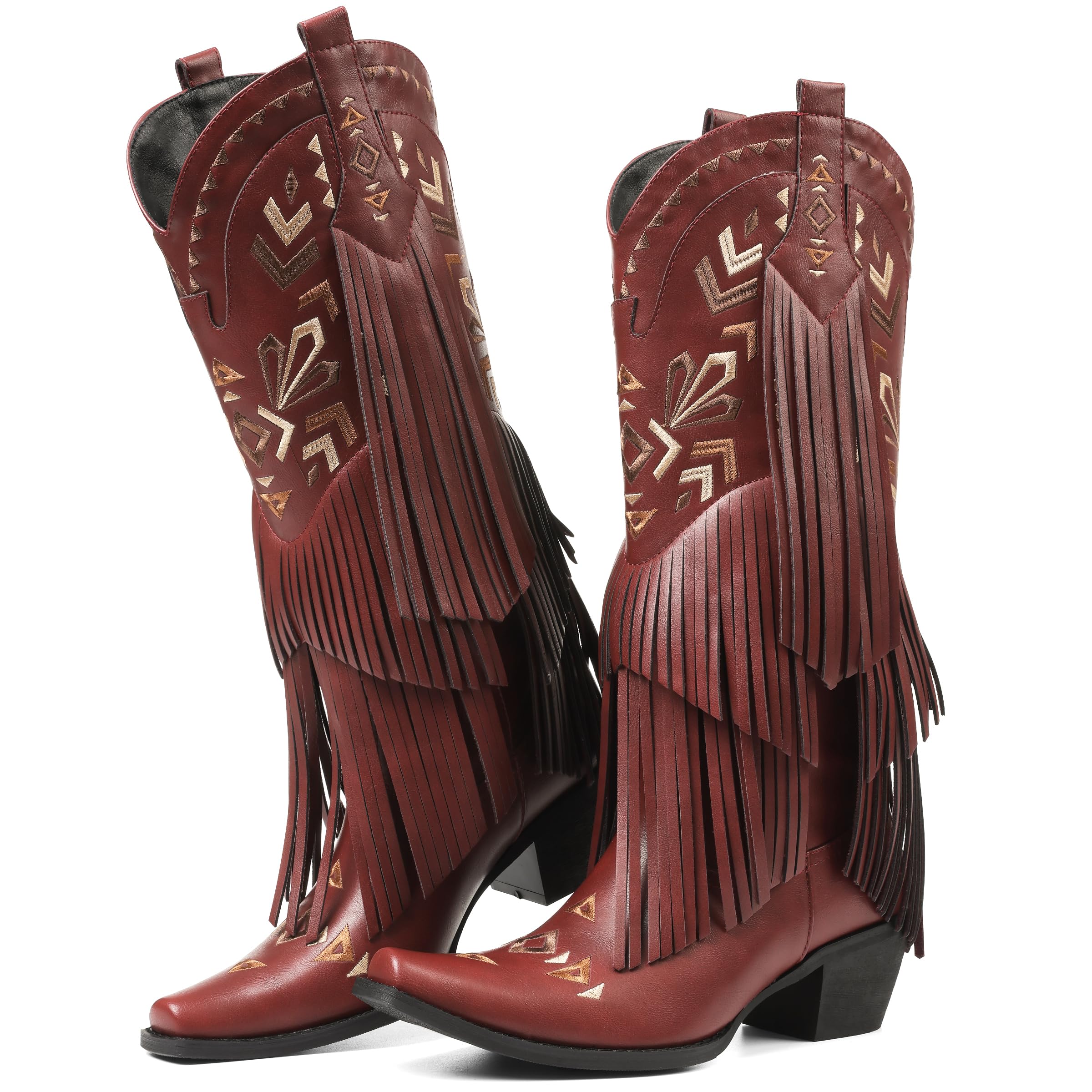 SaraIris Women's Cowgirl Boots Knee High Fringe Boots