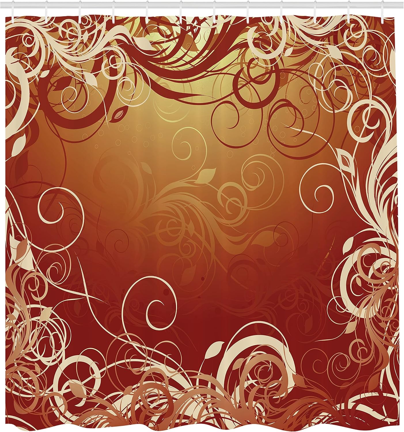 Ambesonne Abstract Shower Curtain, Mystic Forest Floral Swirls Leaves Nature Fading Ombre Effect Illustration, Cloth Fabric Bathroom Decor Set with Hooks, 69" W x 70" L, Dark Orange