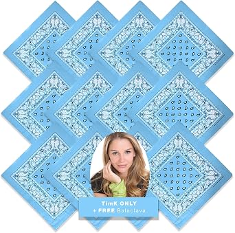 BASICO 12, 36PK Light Pink, Sky Blue Bandanas Solid, Paisley Bandana Headbands for women and men I Baby Shower Decorations for Girl and Boy 12PK - Paisley - Sky Blue