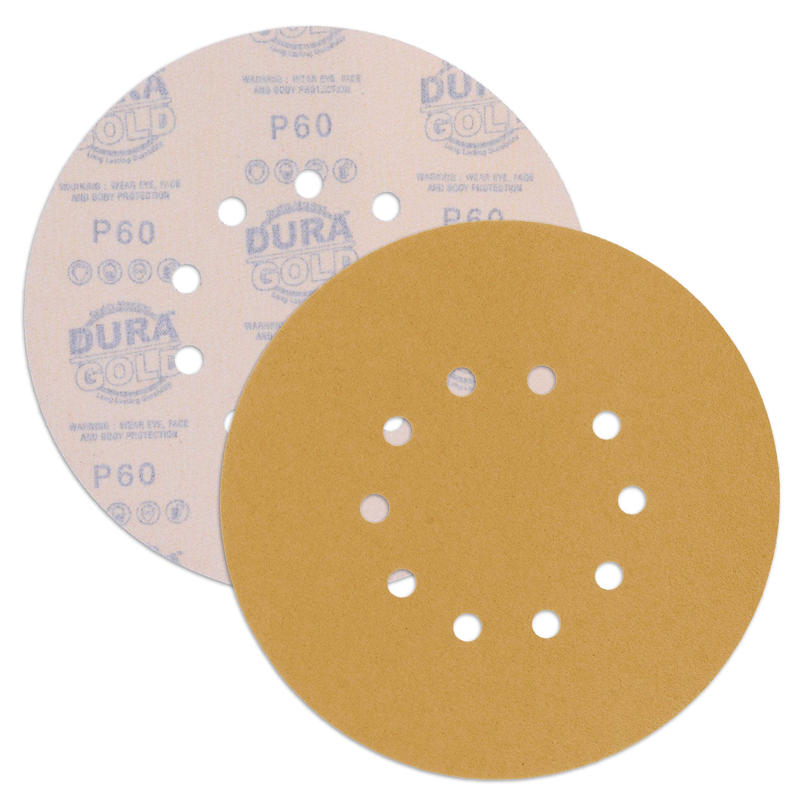 Dura-Gold - Discos de lijado para paneles de yeso (grano 80) - Discos de 9 pulgadas con diseño de 10 agujeros de oro con 10 discos de acabado de papel de lija para paneles de yeso