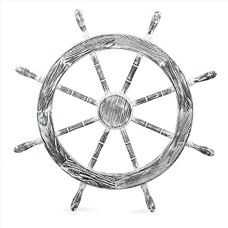 Nagina International 30" Antique White Nautical Decorative Premium Pine Wood Ship Wheel | Captain Maritime Beach Home Decor Gift