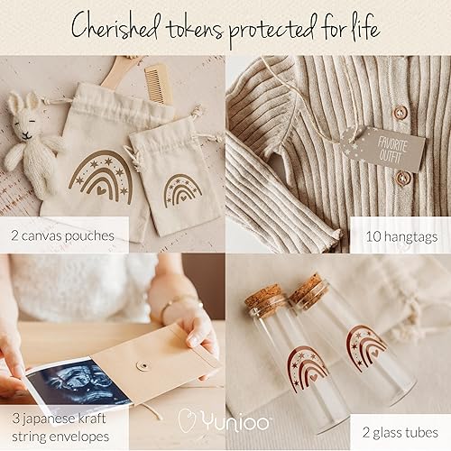 Miniatura 5 de Caja de recuerdos para bebé con libro de recuerdos de bebé, kit de huellas para recién nacidos, tarjetas de hitos para bebés, tubos de recuerdo de