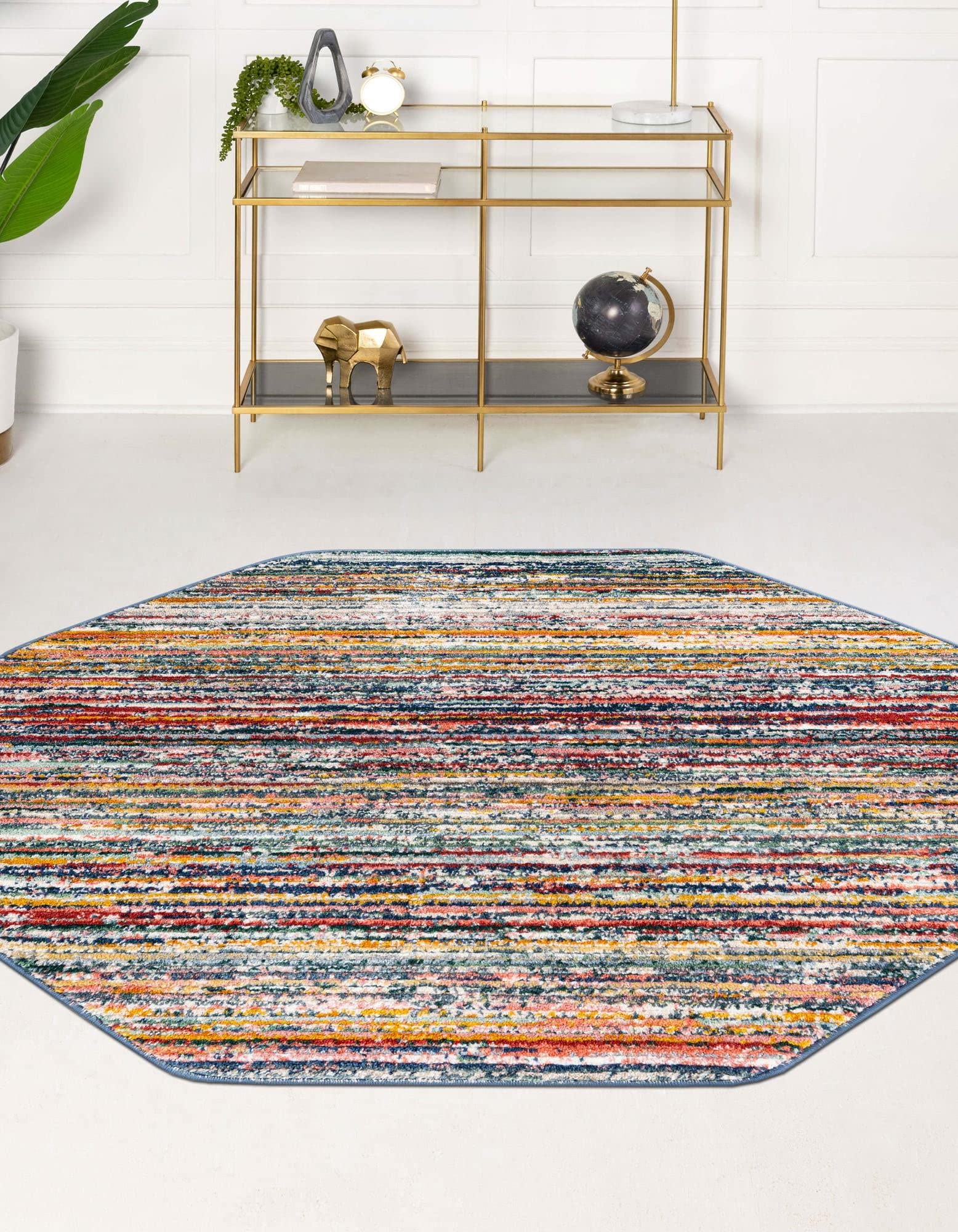 Unique Loom Gemstone Collection Area Rug - Topaz (4' 2" Octagon, Multi/ Blue)