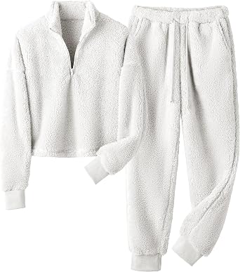 Lianlive Women Fluffy Pajamas Set Winter Warm Fleece Lounge Pjs Set Pullover Pants with Pockets Plush 2 Piece Sleepwear
