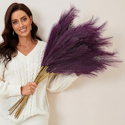 Miniatura 2 de Decoración de hierba de las pampas alta, 9 piezas de hierba de pampa sintética de 37 pulgadas3.1 pies, ramas florales grandes de pompas artificiales