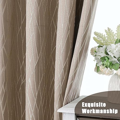 Miniatura 5 de OVZME Lobby Camel - Cortinas opacas 100% para cocina, 45 pulgadas de largo, juego de 2 paneles de cortinas opacas geométricas con aislamiento