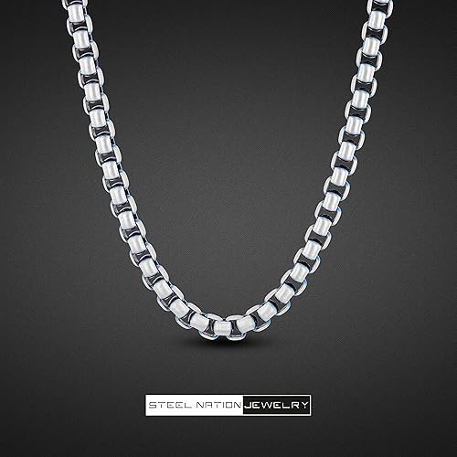 Miniatura 6 de Collar de cadena de eslabones Rolo cuadrados de acero inoxidable de 24 pulgadas con detalles de azul cobalto de 0.236 in, Metal, No es una piedra