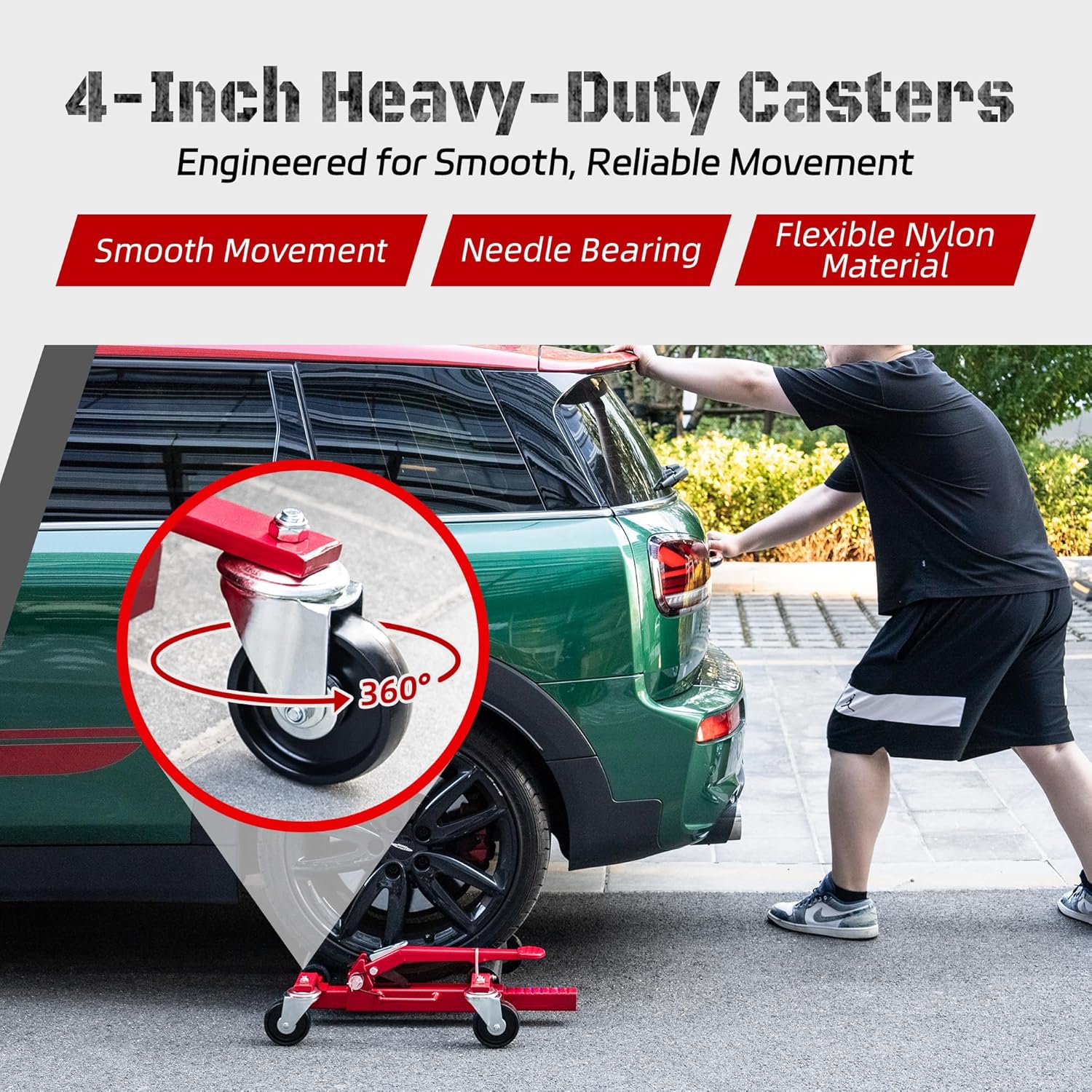 Car Dolly Jack Set of 4, Mechanical 1500-lbs Wheel Dolly, 9'' car Wheel Dolly Positioning Jack, Car Dollies for Vehicle Positioning & Auto Repair Moving, Red