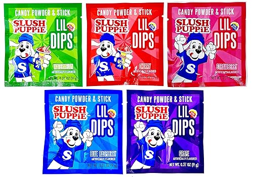 Slush Puppie Lil Dips - Palitos de inmersión a granel con caramelo en polvo, paquete variado de 36 unidades