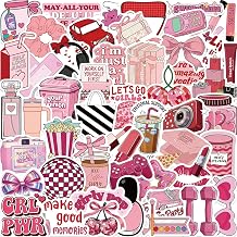 Cute Girls Aesthetic Stickers for Scrapbook, 50PCS Cool Trendy Y2K Pink Waterproof Stickers for Water Bottle Laptop Journal, Cosmetics Girls Power Decals for Women, Party Supplies