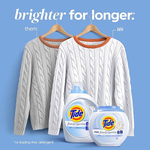 Tide Free & Gentle Liquid Laundry Detergent, 126 Loads, 166 fl oz, Tide Laundry Detergent, Clean Laundry Detergent