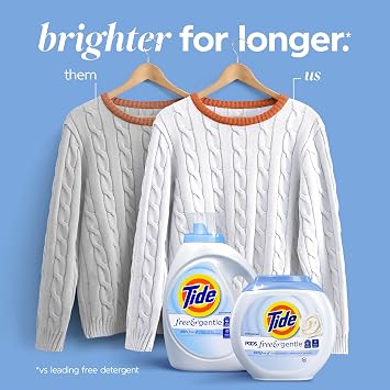 Tide Free & Gentle Liquid Laundry Detergent, 126 Loads, 166 fl oz, Tide Laundry Detergent, Clean Laundry Detergent