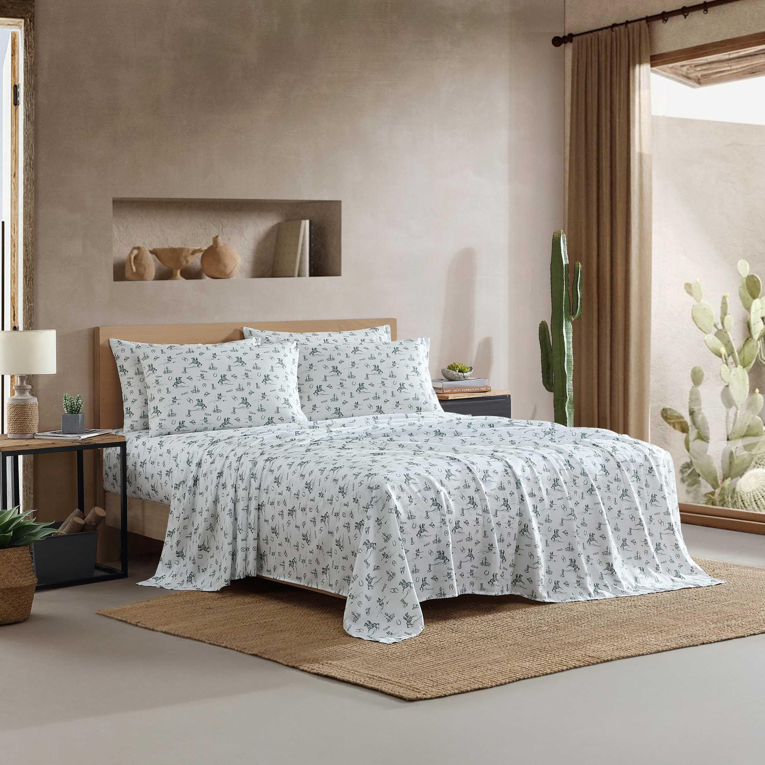 Parure de lit Wrangler Grand lit drap-housse taie oreiller Cowboy rodéo Vert douce