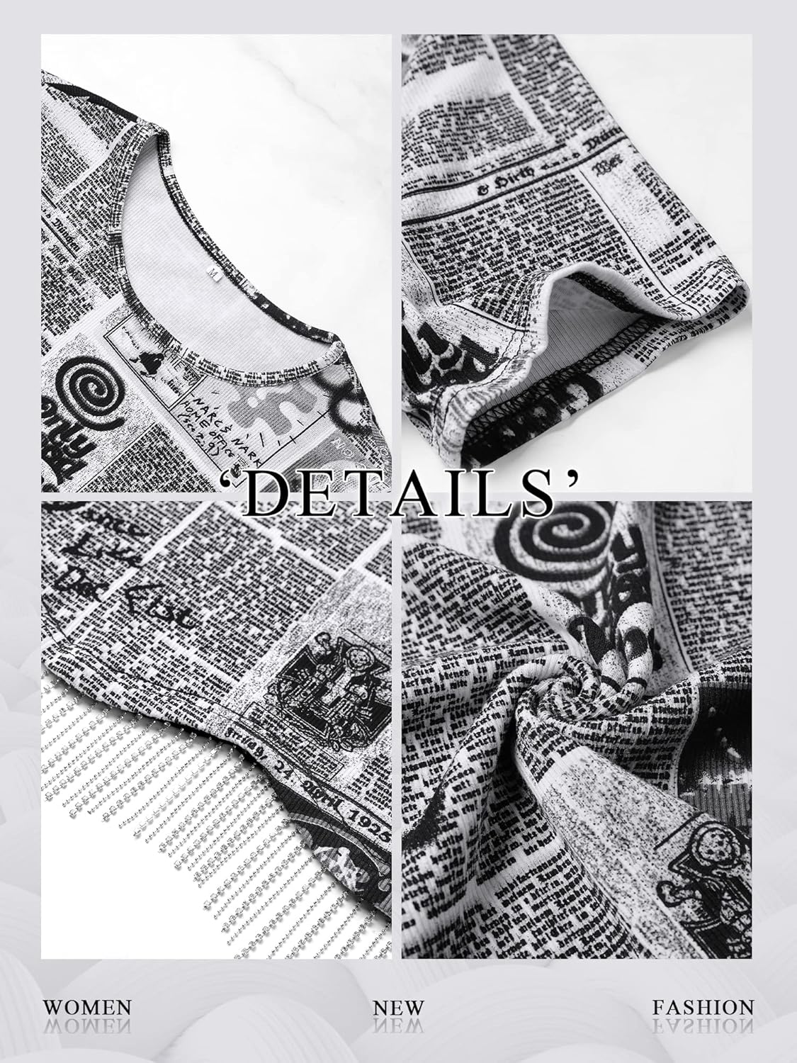 Nlife Womens Nashville Sparkly Glitter Fringe Short Sleeve Cropped Top Raceback Ribbed Crop Tank Tops with Rhinestone Tassel - Image 6