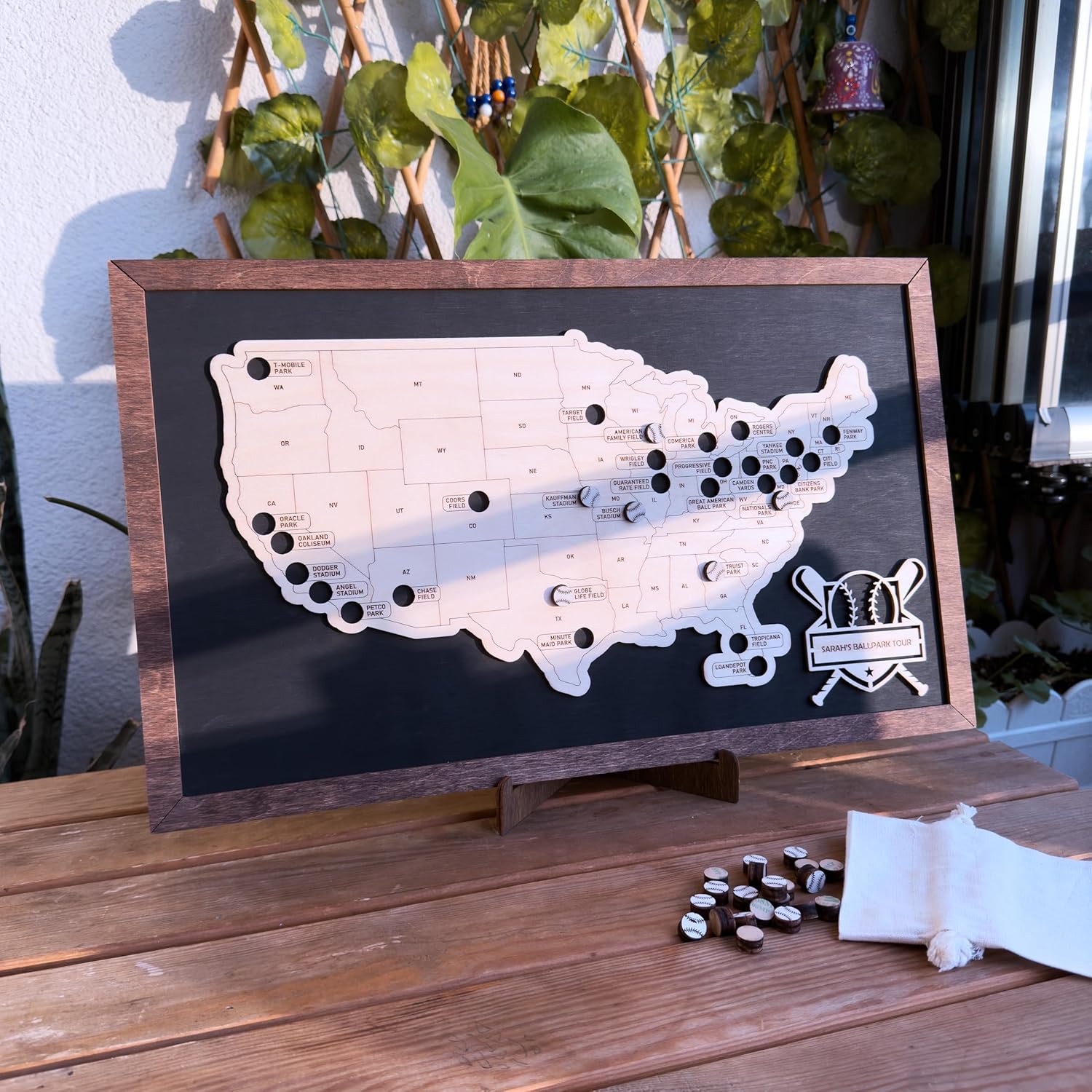 Personalized Wooden Ballpark Stadium Tracker, Baseball Stadium Map Tracker, Pro Baseball Stadium Tracker, Custom Baseball Stadium Map, Gift for Baseball Lover