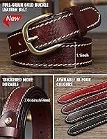 Vista 38 de Cinturones para mujer para jeans de 1.1 pulgadas de ancho, cinturones para vestidos de cuero de grano completo con hebilla dorada, caja de regalo
