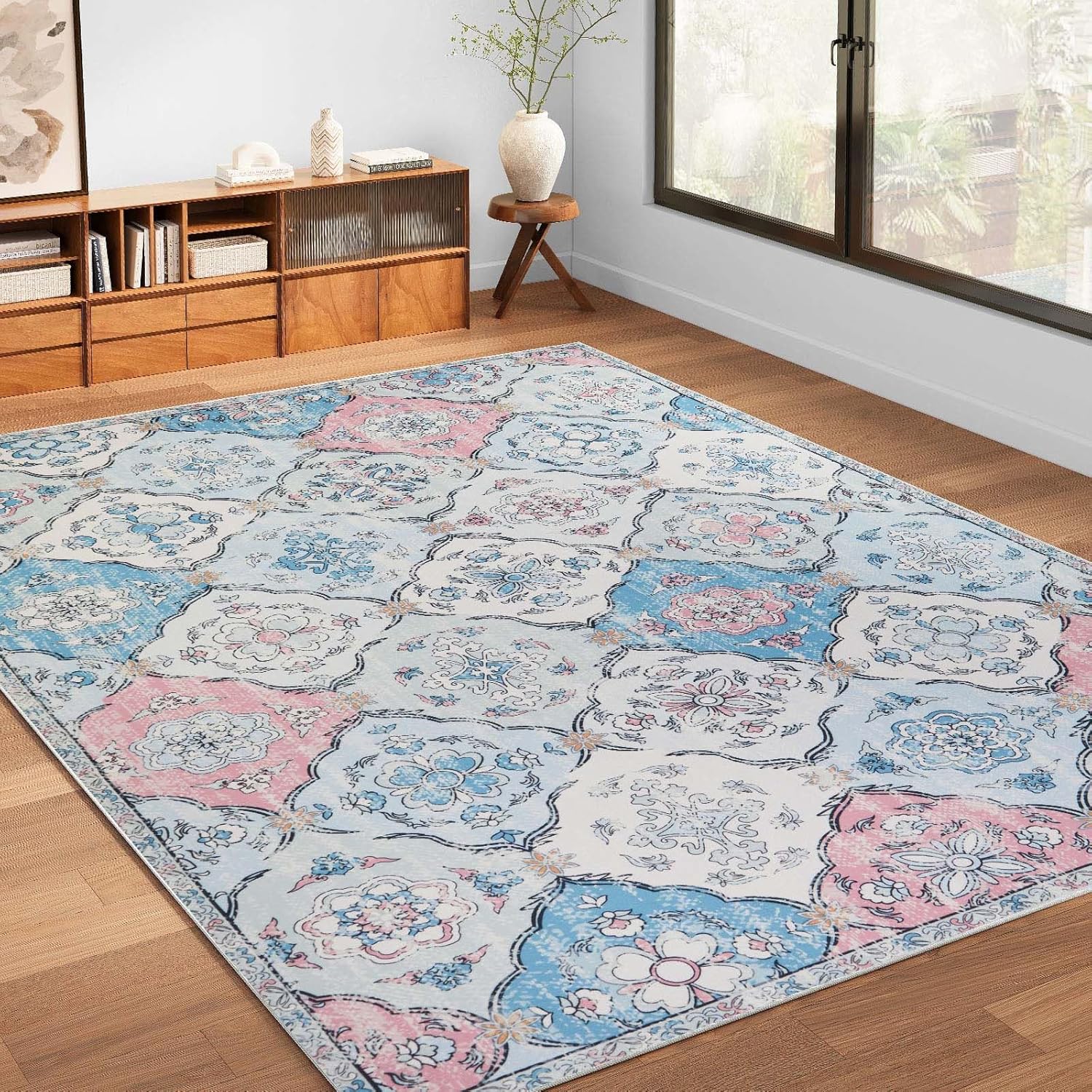 Belffin Moroccan Trellis Area Rug 3x5 Washable Living Room Rug Vintage Boho Indoor Non-Slip Rug Carpet for Kitchen Entryway Pink