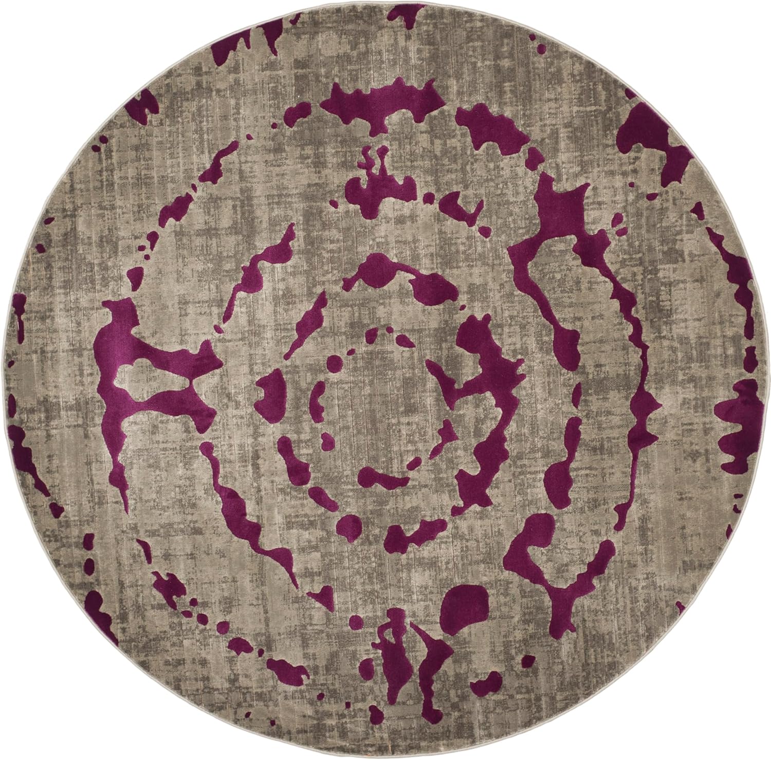 SAFAVIEH Porcello Collection Area Rug - 6'7" Round, Light Grey & Purple, Modern Abstract Design, Non-Shedding & Easy Care, Ideal for High Traffic Areas in Living Room, Bedroom (PRL7735B)