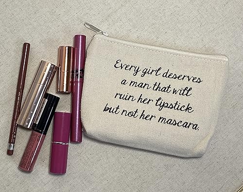 Miniatura 2 de Jules Pequeña bolsa de maquillaje de lona natural con cierre de cremallera, cada niña merece un hombre que arruinará su lápiz labial pero no su