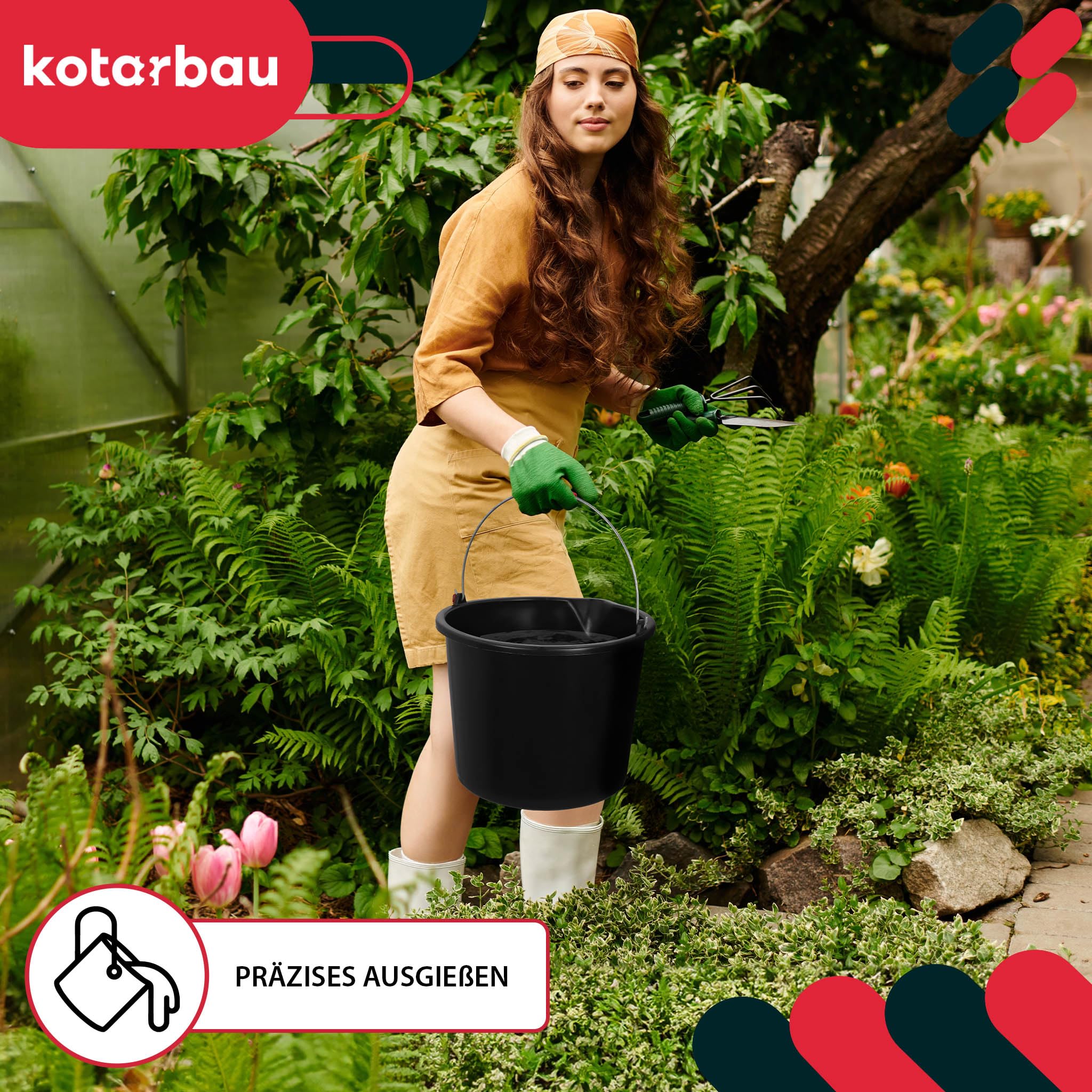 KOTARBAU® Seau de Maçon, Seau de Construction 16 L, Plastique | Lot de 3, Seau de Chantier, Seau à Mortier, Noir, avec Bec Verseur et Anse, Rond