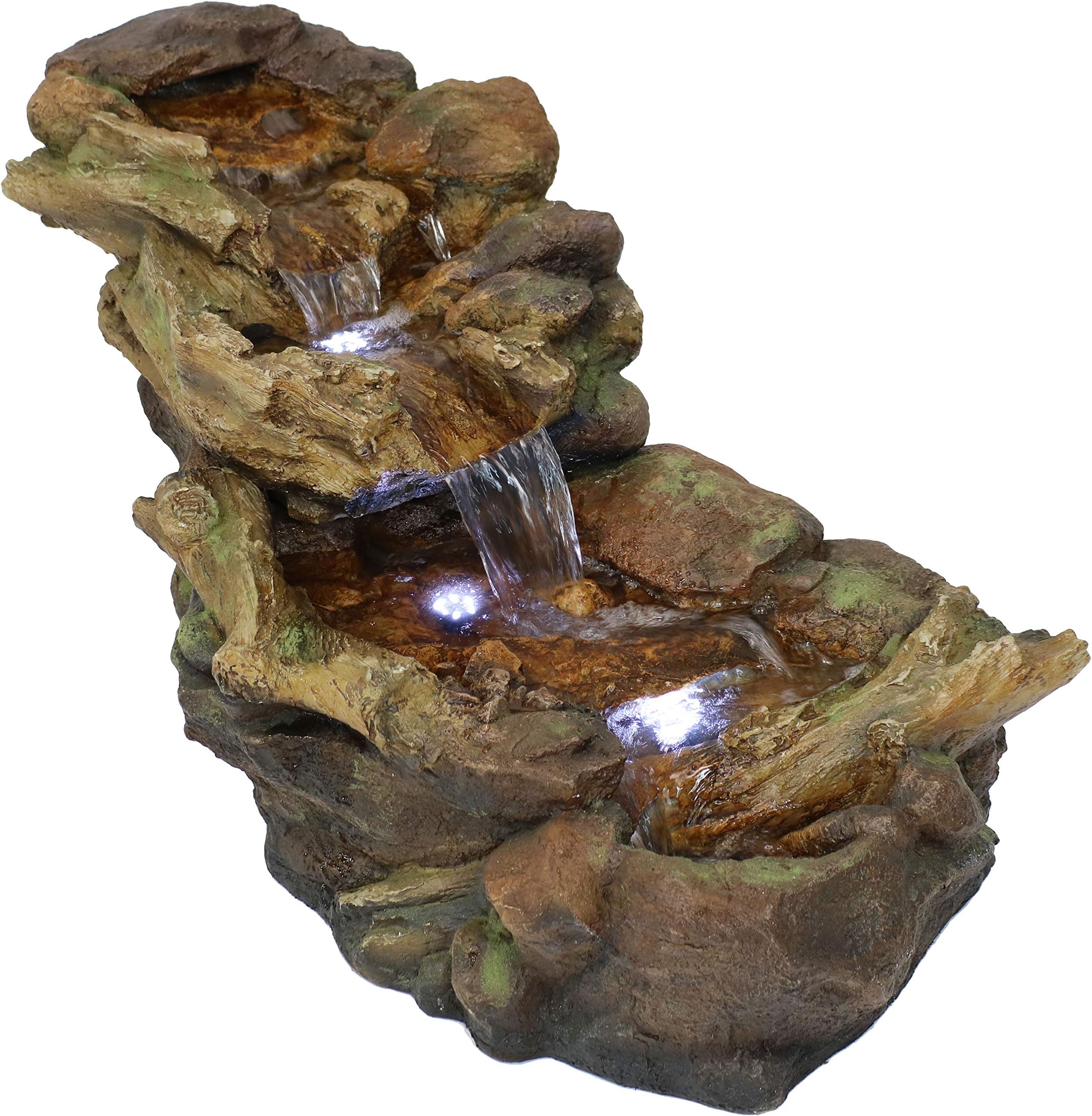 Sunnydaze Rocky Falls Streaming River Outdoor Garden Water Fountain with LED Lights, 40-Inch Long