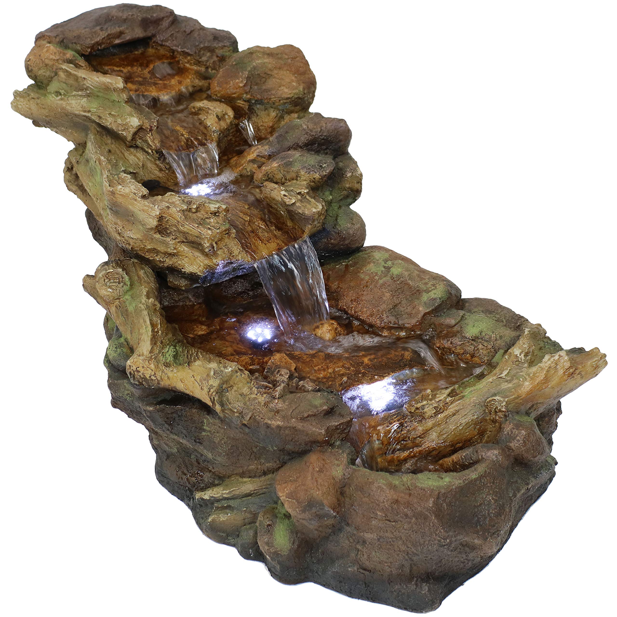 Sunnydaze Rocky Falls Streaming River Outdoor Garden Water Fountain with LED Lights, 40-Inch Long
