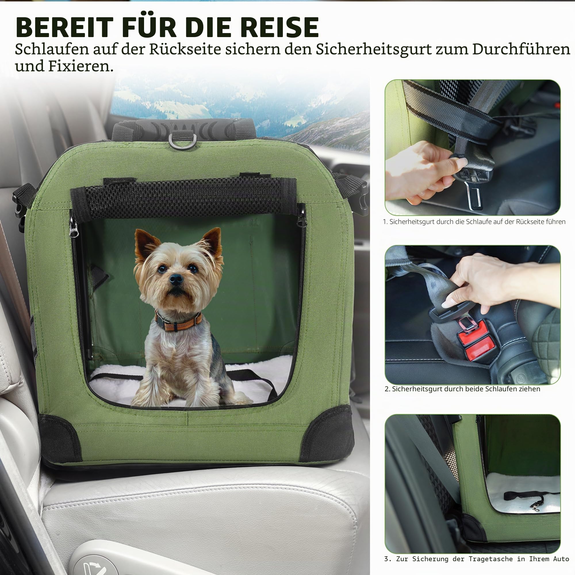 Petprsco Großer Katzentransportbox für 2 Katzen oder kleine Hunde, weicher Haustier-Transportkorb 60x42x42 cm zum Reisen mit Warmer Decke, Faltbarer Schüssel und waschbarem Pad