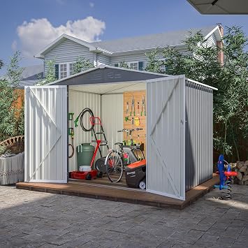 YOPTO 8 x 6 FT Outdoor Storage Shed with Floor Frame,Utility Metal Tool Storage with Lockable Doors,Air Vents & Waterproof Roof, Large Garden Shed for Backyard, Patio Lawn,Gray