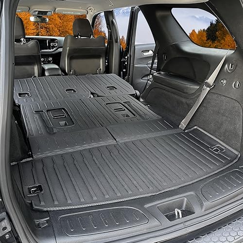 Miniatura 4 de CARESA Alfombrillas de suelo de 2 y 3 fila, fundas para respaldo de asiento para Dodge Durango 2016-2024, juego completo de TPE para todo tipo de