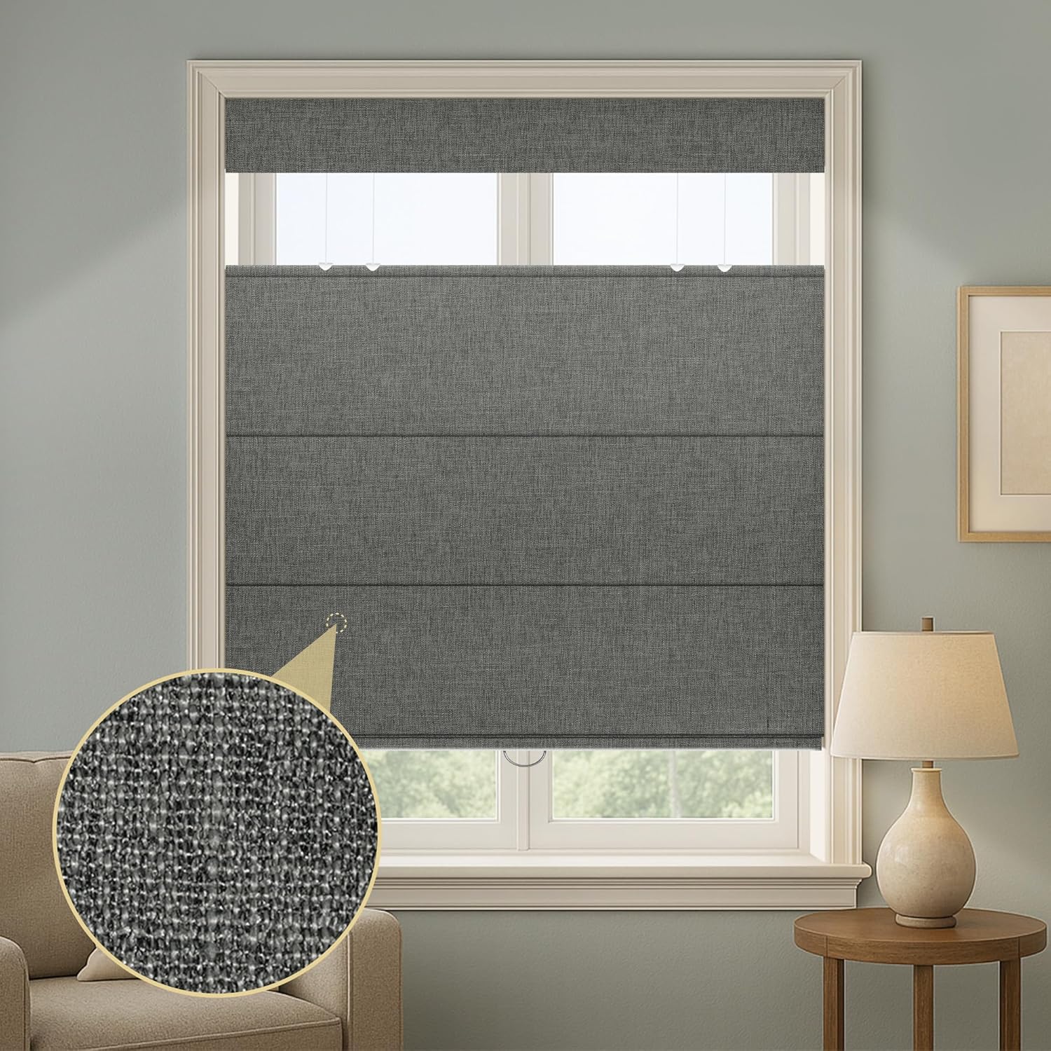 Top Down Bottom Up Roman Shades for Window,Cordless Blackout Room Darkening Fabric Roman Shades,Thermal Insulation Custom Blinds for Living Room Loft,Gray,Customizable